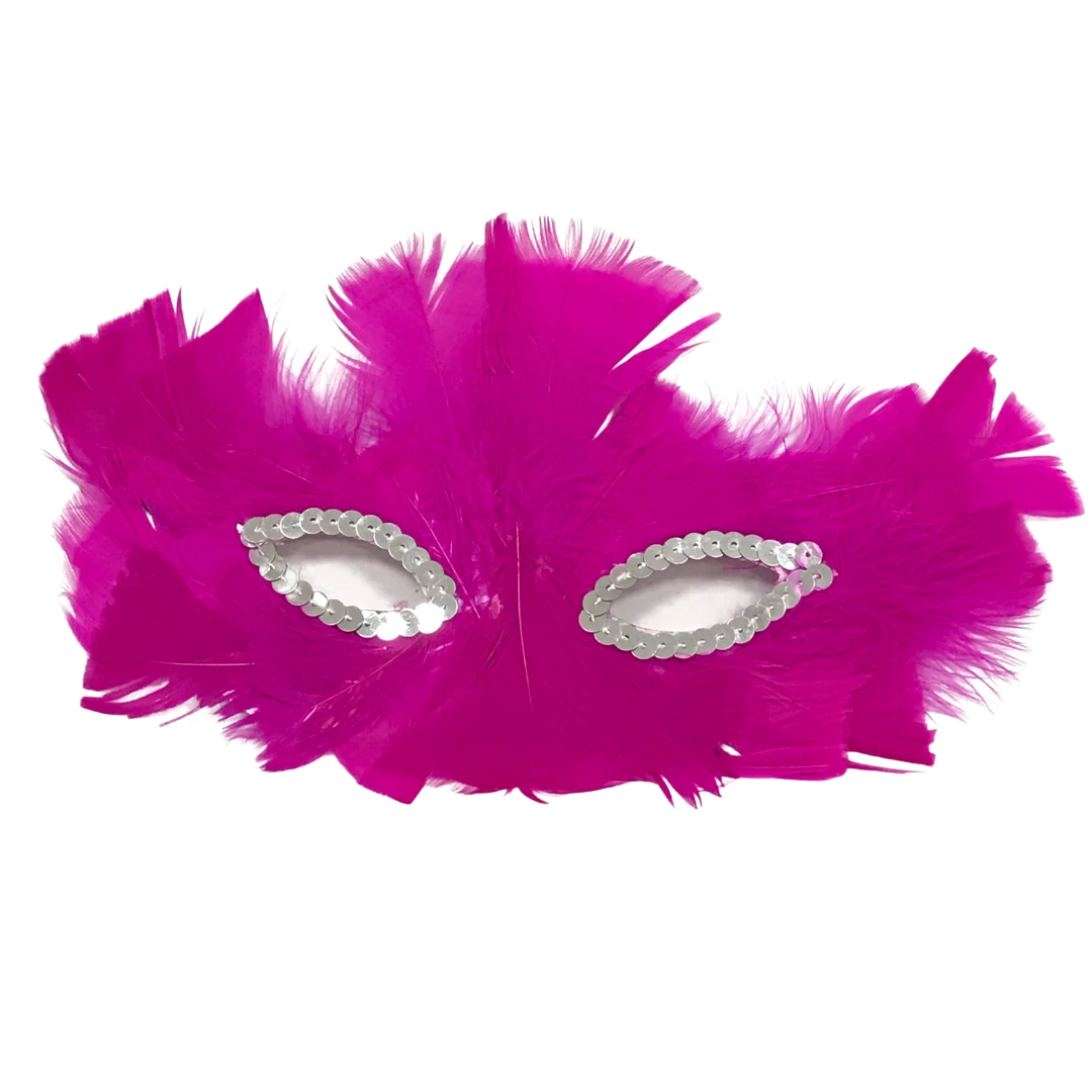 Mardi Gras Spot Hot Pink Feathers With Silver Sequins Around The Eyes (Each) Mardi Gras Spot Hot Pink Feathers With Silver Sequins Around The Eyes (Each)