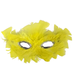 Mardi Gras Spot Party Supplies Yellow Feathers With Silver Sequins Around The Eyes (Each)