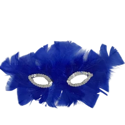 Plush Appeal, LLC Royal Blue Feathers With Silver Sequins Around The Eyes And Elastic Band (Each)