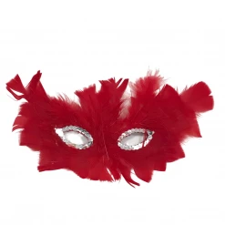 Mardi Gras Spot Party Supplies Red Feathers With Silver Sequins Around The Eyes (Each)