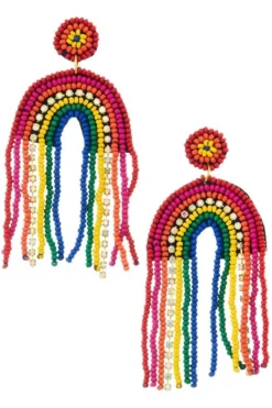 Sale Rainbow Fringe Seedbead Earrings (Pair)