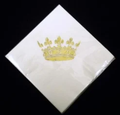 Plush Appeal, LLC Crown Beverage Napkin - Ivory With Gold Imprint (Pack Of 25) Tableware
