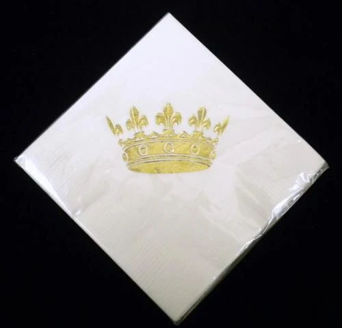 Plush Appeal, LLC Crown Beverage Napkin - Ivory With Gold Imprint (Pack Of 25) Tableware Plush Appeal, LLC Crown Beverage Napkin - Ivory With Gold Imprint (Pack Of 25) Tableware