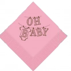 Plush Appeal, LLC "OH Baby" Pink Beverage Napkins (Pack Of 25)