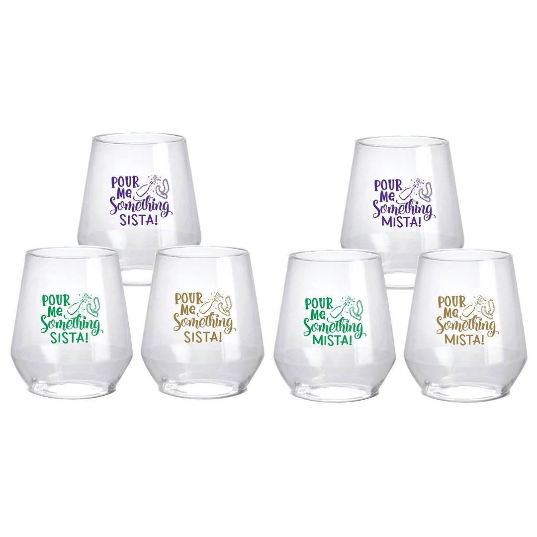 Plush Appeal, LLC "Pour Me Something Mista/Sista" 12oz Stemless Wine Cups (Pack Of 6) 3 Plush Appeal, LLC "Pour Me Something Mista/Sista" 12oz Stemless Wine Cups (Pack Of 6)