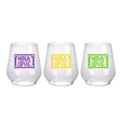 Plush Appeal NOLA Funky Love Mardi Gras 12oz Stemless Cups (Pack Of 6)