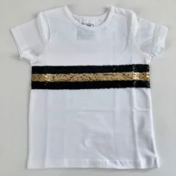 Sale White Short Sleeve Shirt With Black And Gold Glittered Stripes (Each) 8 Sale White Short Sleeve Shirt With Black And Gold Glittered Stripes (Each)