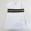 Sale White Short Sleeve A-Line Dress With Black And Gold Glittered Stripes (Each)