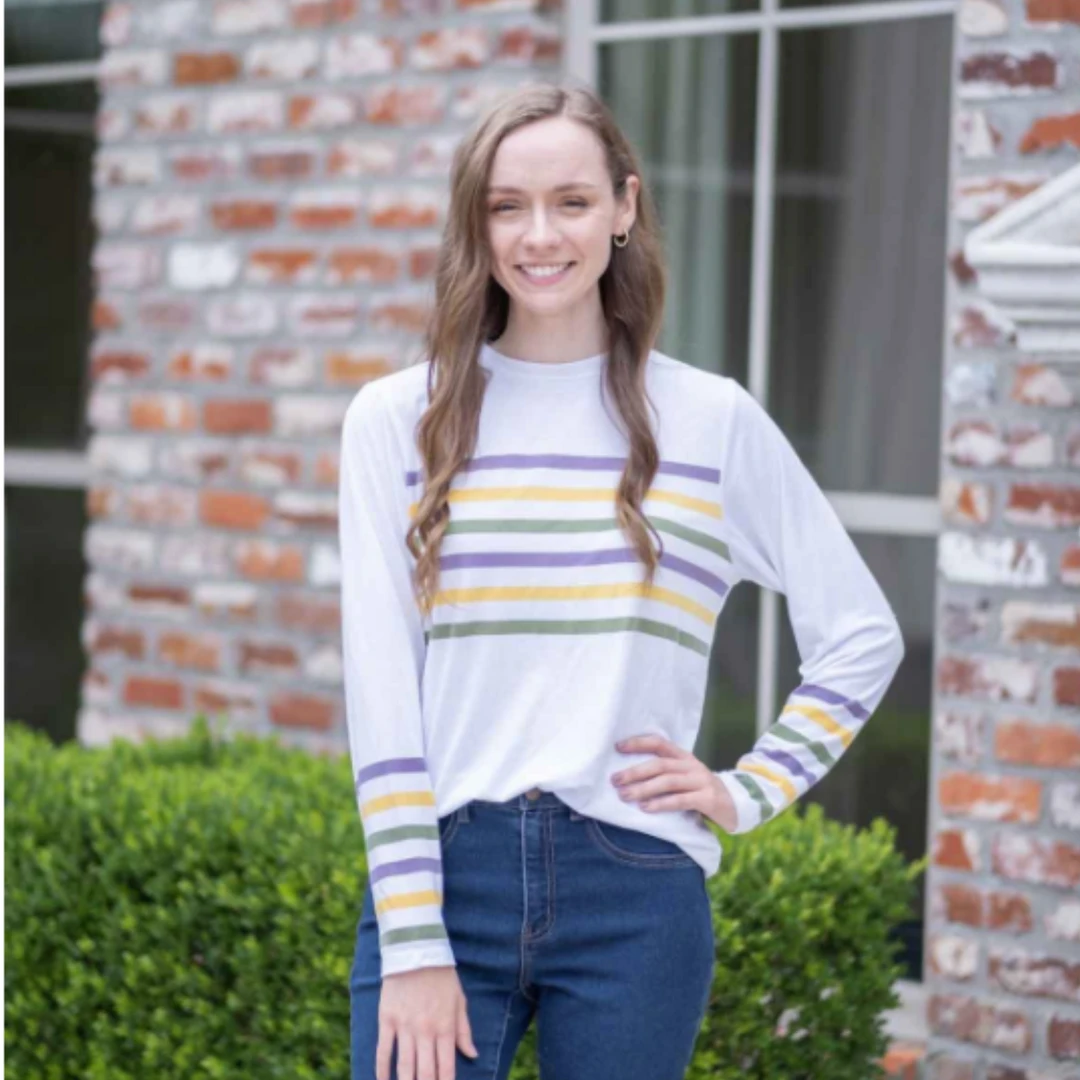 - No Manufacturer - Mardi Stripe Crew Neck Long Sleeve Tee (Each) 3 - No Manufacturer - Mardi Stripe Crew Neck Long Sleeve Tee (Each)