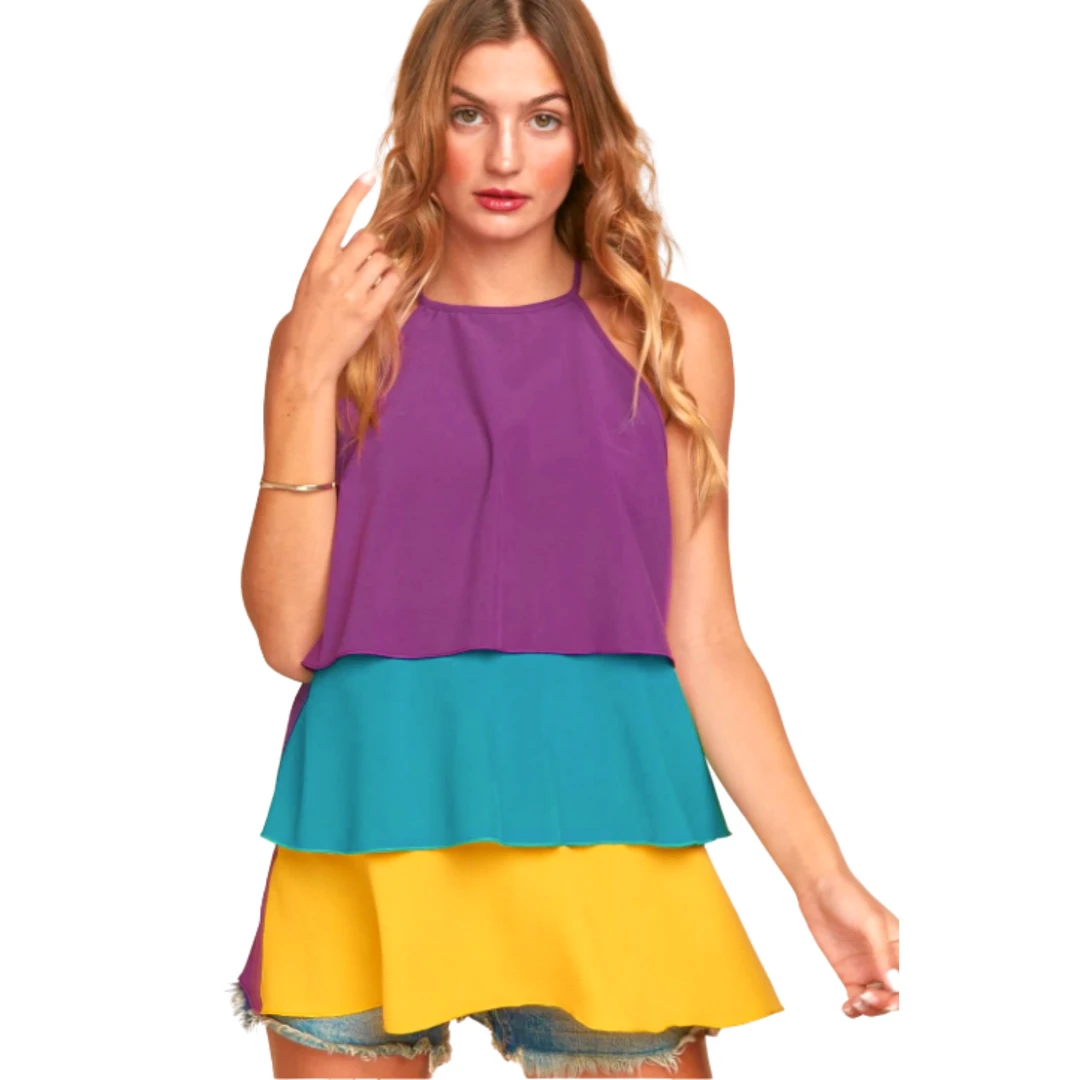 Plush Appeal, LLC Mardi Gras Halter Neck Tiered Ruffle Shirt (Each) Gifts & Apparel 11 Plush Appeal, LLC Mardi Gras Halter Neck Tiered Ruffle Shirt (Each) Gifts & Apparel