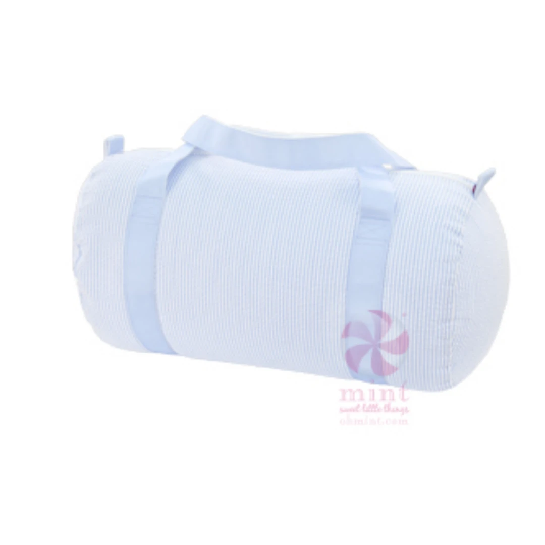 Plush Appeal, LLC Mint Baby Blue Seersucker Medium Duffel (Each) Plush Appeal, LLC Mint Baby Blue Seersucker Medium Duffel (Each)