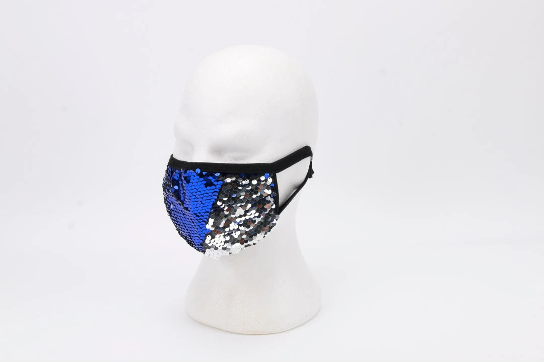 Sale Blue And Silver Flip Sequins On Black Mask With Adjustable Straps (Each) 3 Sale Blue And Silver Flip Sequins On Black Mask With Adjustable Straps (Each)