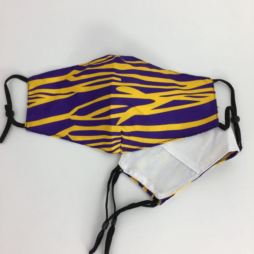 Sale Gifts & Apparel Purple And Gold Tiger Stripe Face Mask With Adjustable Straps (Each) 3 Sale Gifts & Apparel Purple And Gold Tiger Stripe Face Mask With Adjustable Straps (Each)