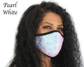 Sale Gifts & Apparel Face Mask With Pearl White Iridescent Flip Sequins (Each) 3 Sale Gifts & Apparel Face Mask With Pearl White Iridescent Flip Sequins (Each)