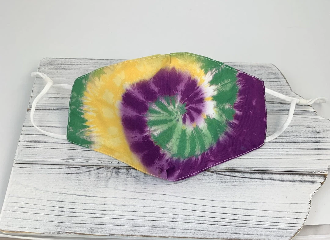 MGSPOT Purple, Green And Yellow Hurricane Tie Dye Face Mask (Each) 3 MGSPOT Purple, Green And Yellow Hurricane Tie Dye Face Mask (Each)