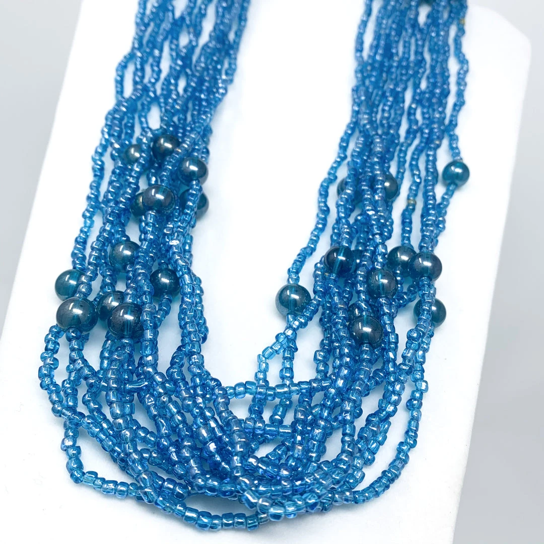 Mardi Gras Spot 27" Light Blue Glass Bead Necklace (Dozen) Beads 4 Mardi Gras Spot 27" Light Blue Glass Bead Necklace (Dozen) Beads