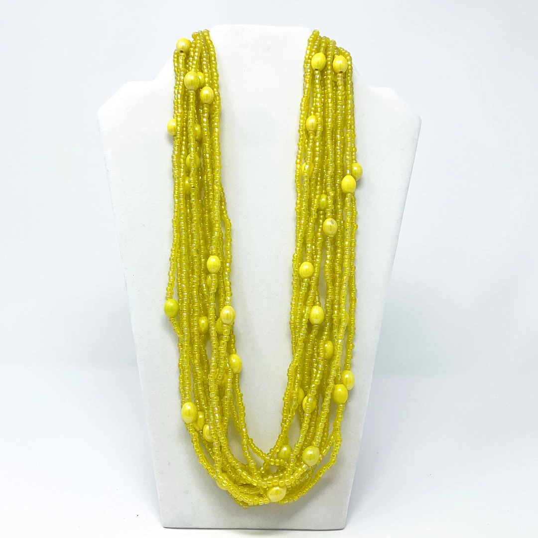Mardi Gras Spot 27" Yellow Glass Bead Necklace (Dozen) Beads 3 Mardi Gras Spot 27" Yellow Glass Bead Necklace (Dozen) Beads