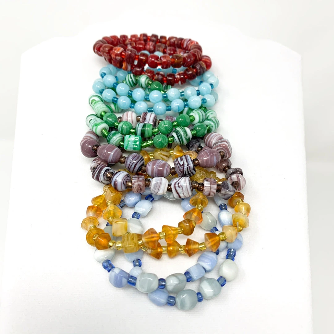 Mardi Gras Spot 7.5" Assorted Colors And Shape Glass Bead Bracelets (Dozen) Beads Mardi Gras Spot 7.5" Assorted Colors And Shape Glass Bead Bracelets (Dozen) Beads