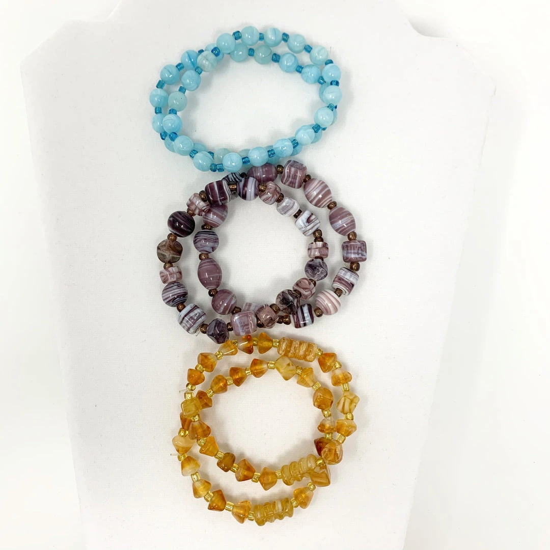 Mardi Gras Spot 7.5" Assorted Colors And Shape Glass Bead Bracelets (Dozen) Beads Mardi Gras Spot 7.5" Assorted Colors And Shape Glass Bead Bracelets (Dozen) Beads