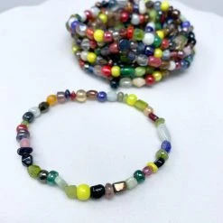 Mardi Gras Spot 7" Muliticolor Glass Bead Bracelet (Dozen) Beads