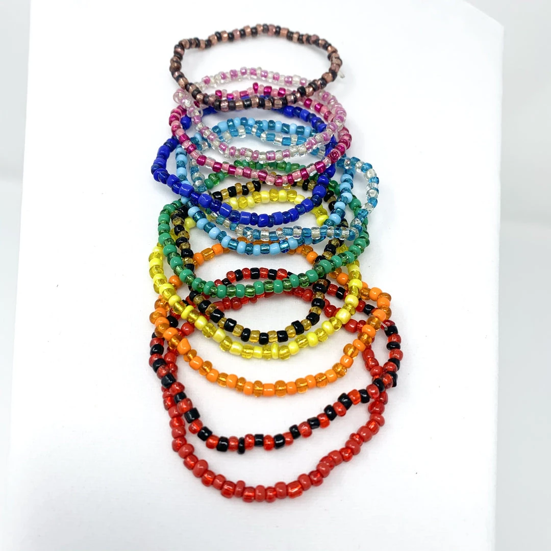 Mardi Gras Spot 7" Glass Bead Bracelets - 12 Assorted Colors (Dozen) Beads 4 Mardi Gras Spot 7" Glass Bead Bracelets - 12 Assorted Colors (Dozen) Beads