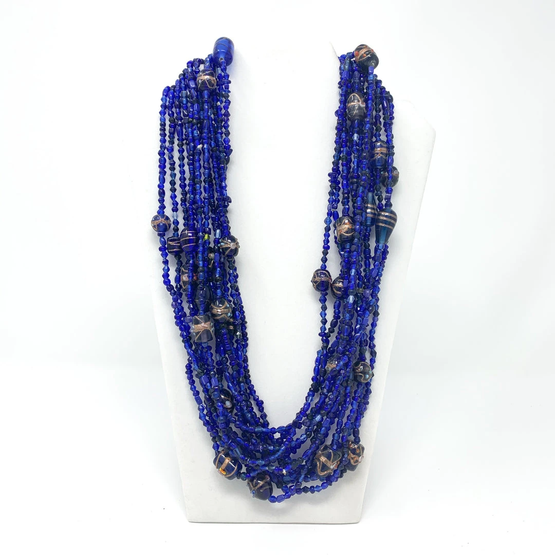 Mardi Gras Spot Beads 27" Blue Glass Bead Necklace (Dozen) 3 Mardi Gras Spot Beads 27" Blue Glass Bead Necklace (Dozen)