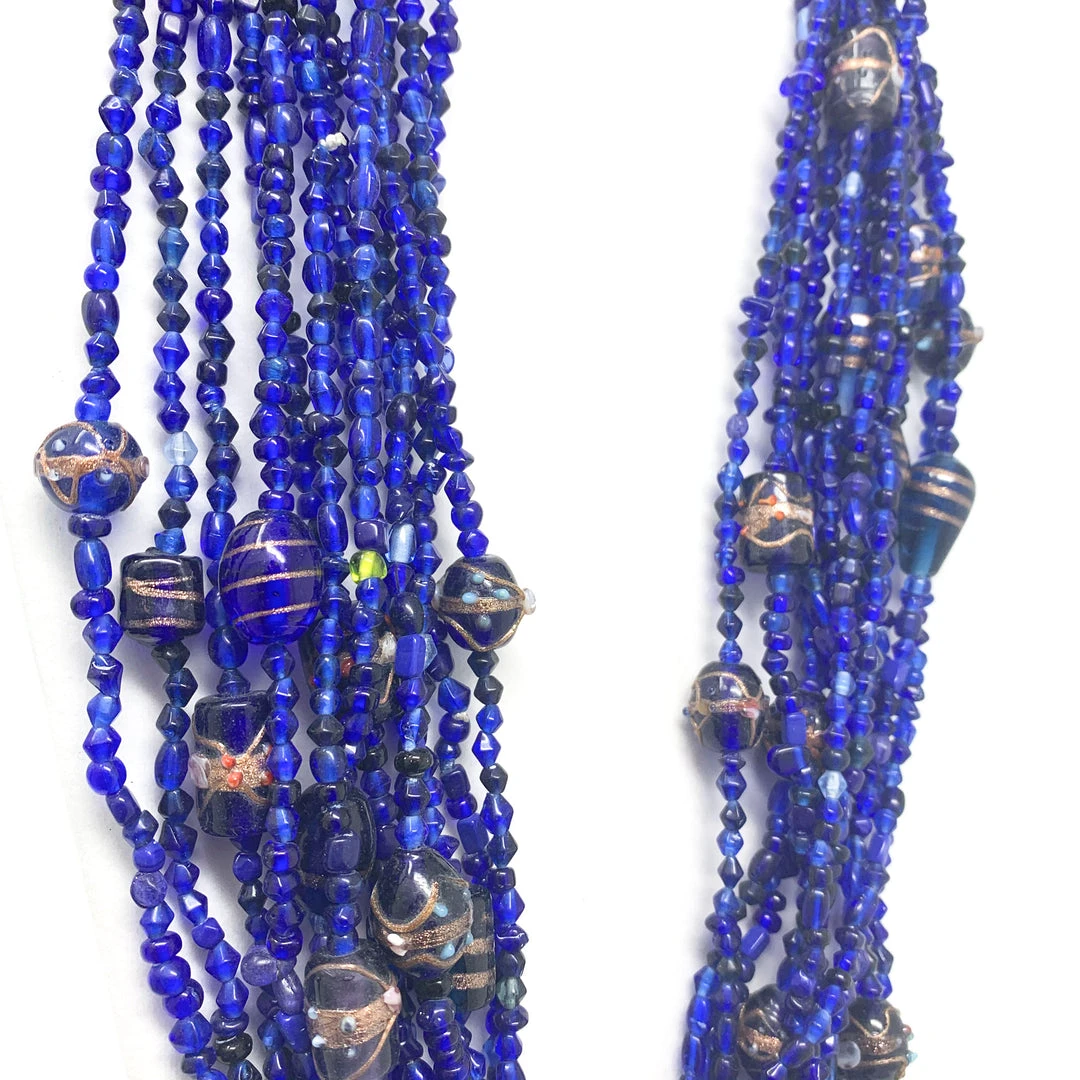 Mardi Gras Spot Beads 27" Blue Glass Bead Necklace (Dozen) 5 Mardi Gras Spot Beads 27" Blue Glass Bead Necklace (Dozen)