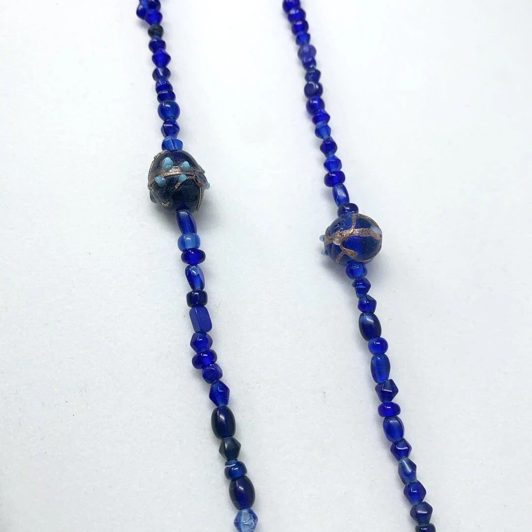 Mardi Gras Spot Beads 27" Blue Glass Bead Necklace (Dozen) 6 Mardi Gras Spot Beads 27" Blue Glass Bead Necklace (Dozen)