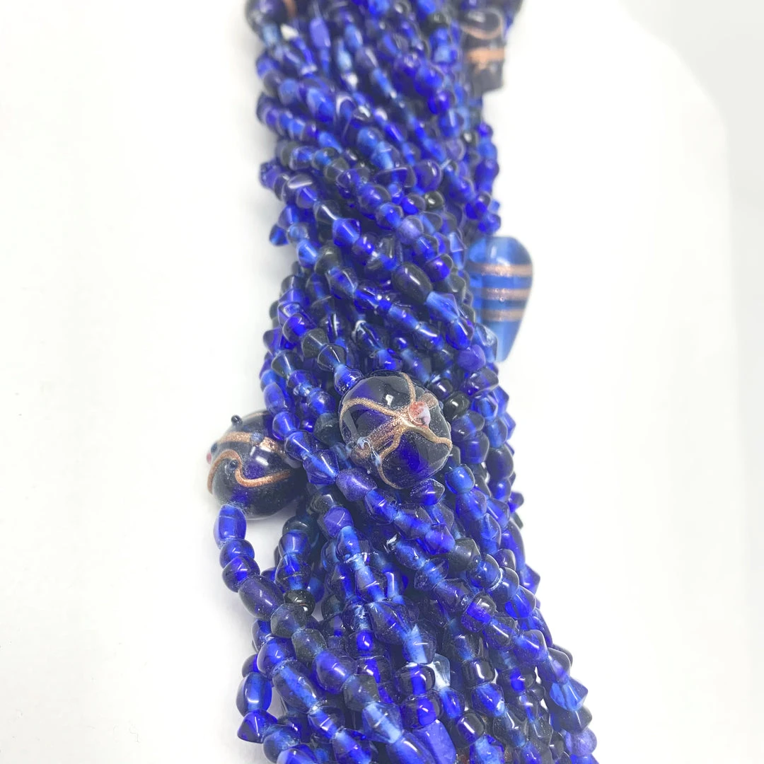 Mardi Gras Spot Beads 27" Blue Glass Bead Necklace (Dozen) 7 Mardi Gras Spot Beads 27" Blue Glass Bead Necklace (Dozen)