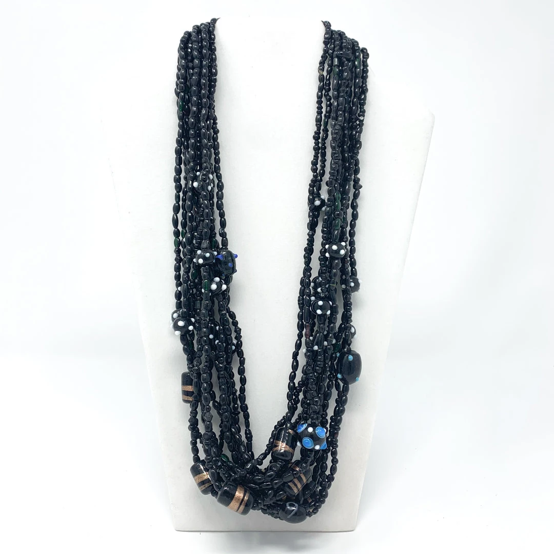 Mardi Gras Spot 27" Black Tribal Glass Bead Necklace (Dozen) 3 Mardi Gras Spot 27" Black Tribal Glass Bead Necklace (Dozen)