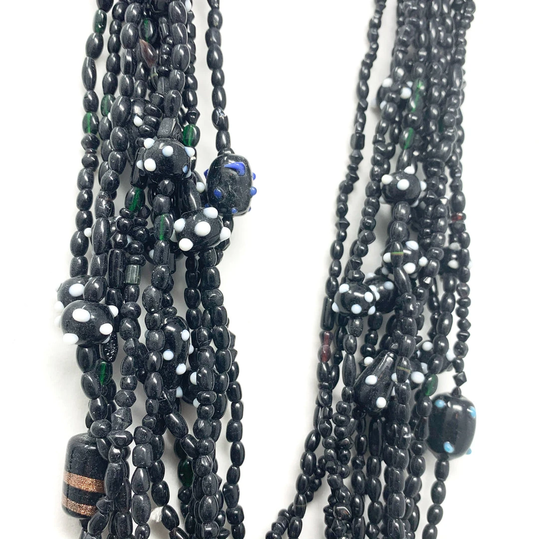 Mardi Gras Spot 27" Black Tribal Glass Bead Necklace (Dozen) 5 Mardi Gras Spot 27" Black Tribal Glass Bead Necklace (Dozen)