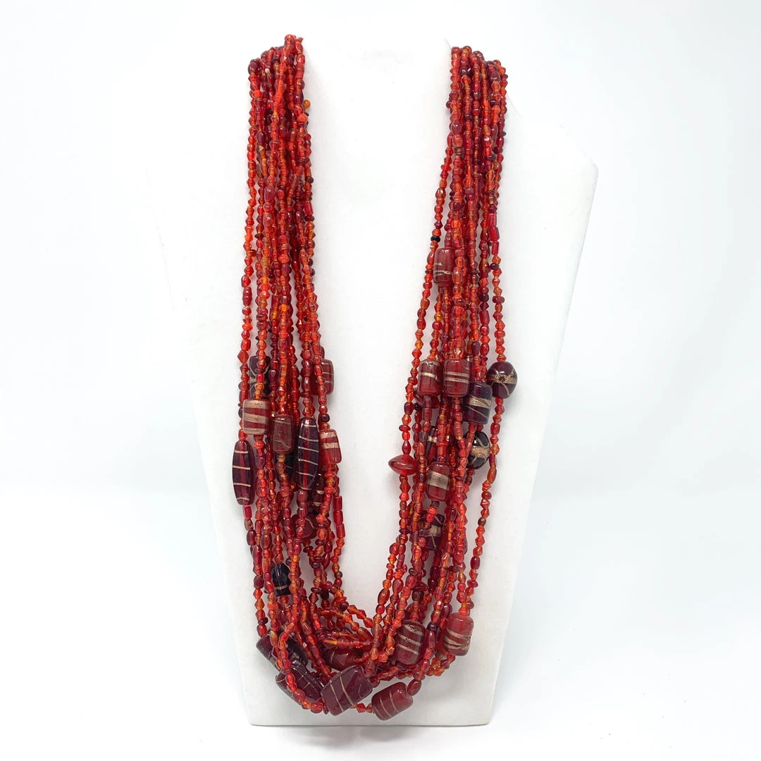 Mardi Gras Spot Beads 27" Red Glass Bead Necklace (Dozen) Mardi Gras Spot Beads 27" Red Glass Bead Necklace (Dozen)