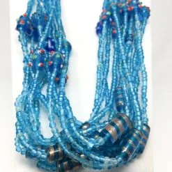 Mardi Gras Spot 27" Turquoise With Large Oval Beads Glass Bead Necklace (Dozen)