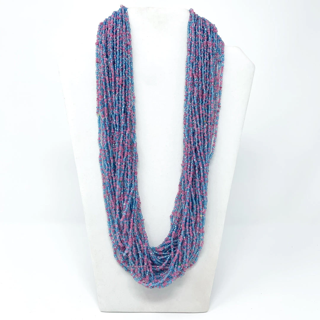 Mardi Gras Spot Beads 27" Pink And Blue Triple Strand Glass Bead Necklace (Dozen) Mardi Gras Spot Beads 27" Pink And Blue Triple Strand Glass Bead Necklace (Dozen)