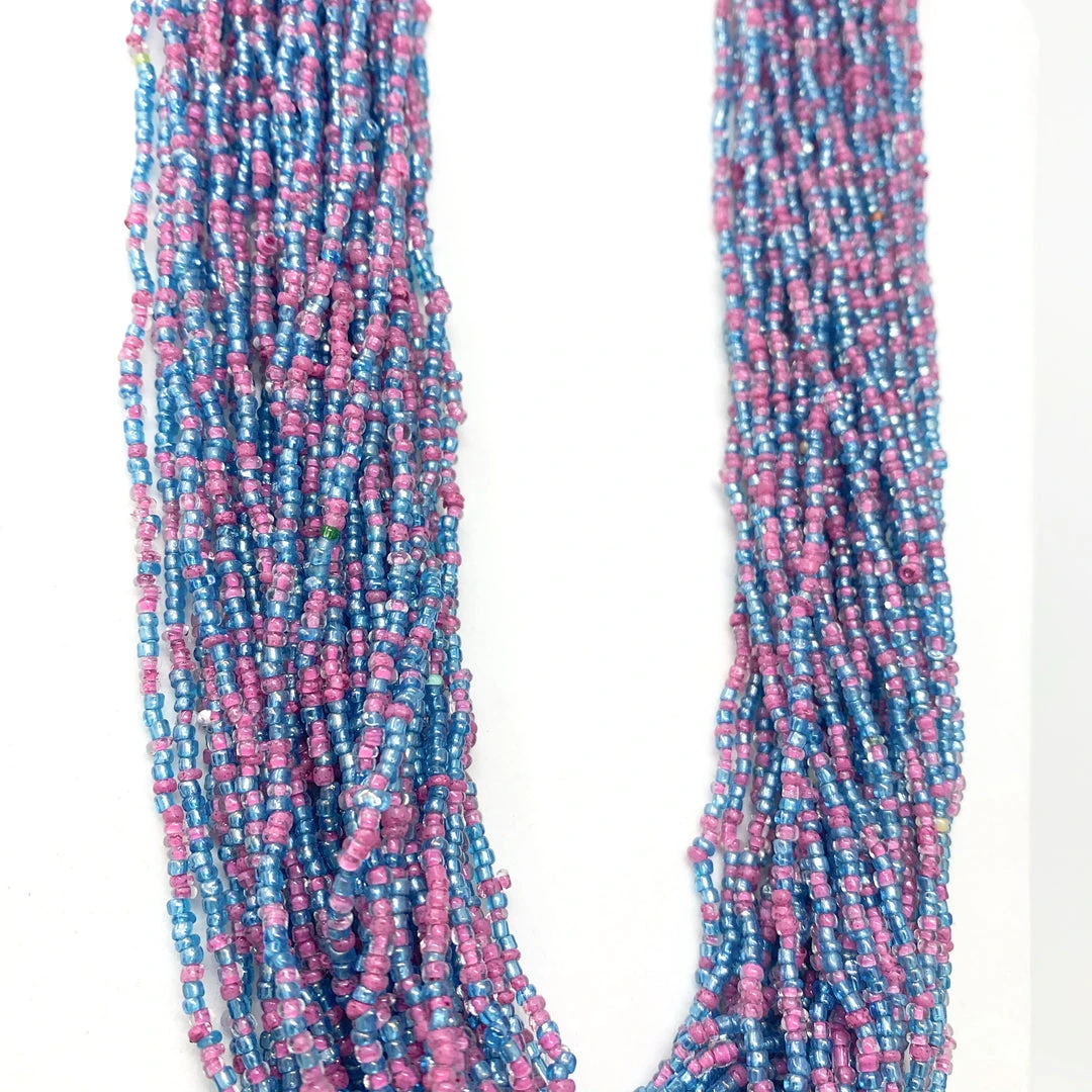 Mardi Gras Spot Beads 27" Pink And Blue Triple Strand Glass Bead Necklace (Dozen) Mardi Gras Spot Beads 27" Pink And Blue Triple Strand Glass Bead Necklace (Dozen)
