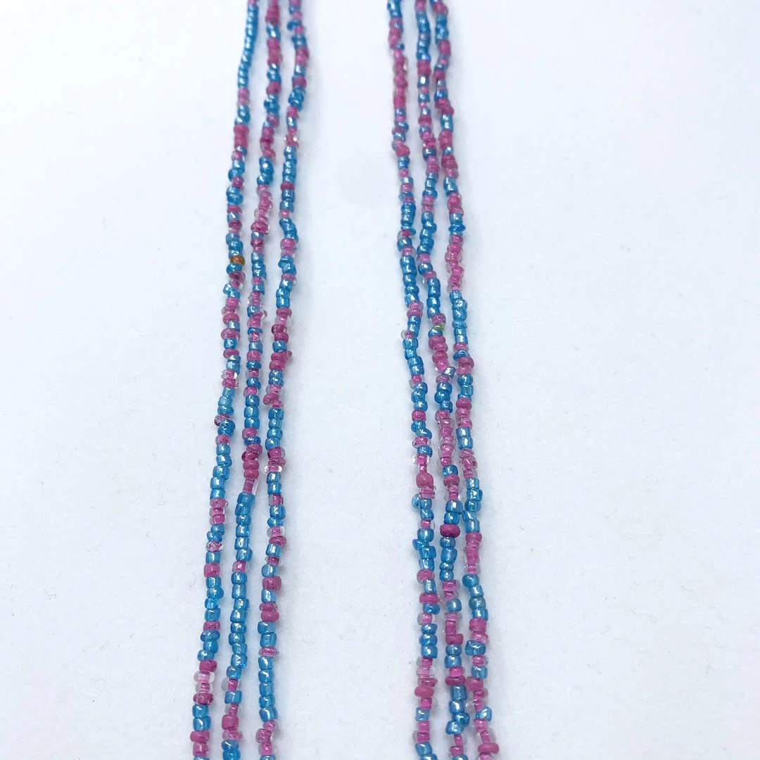 Mardi Gras Spot Beads 27" Pink And Blue Triple Strand Glass Bead Necklace (Dozen) Mardi Gras Spot Beads 27" Pink And Blue Triple Strand Glass Bead Necklace (Dozen)