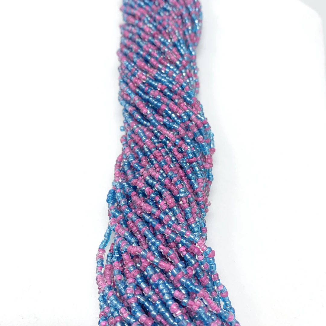 Mardi Gras Spot Beads 27" Pink And Blue Triple Strand Glass Bead Necklace (Dozen) Mardi Gras Spot Beads 27" Pink And Blue Triple Strand Glass Bead Necklace (Dozen)