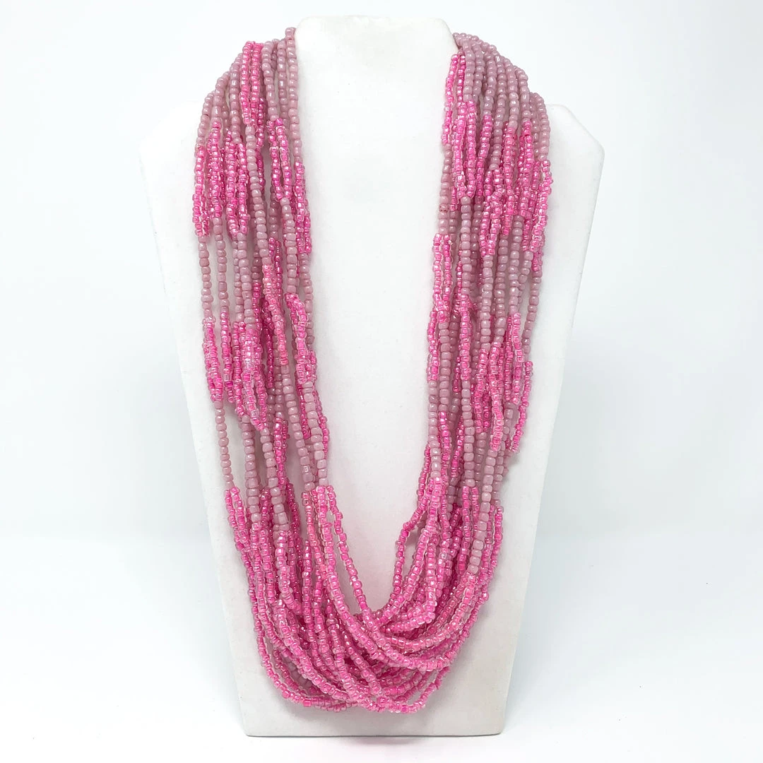 Mardi Gras Spot 27" Pink Glass Bead Necklace (Dozen) 3 Mardi Gras Spot 27" Pink Glass Bead Necklace (Dozen)