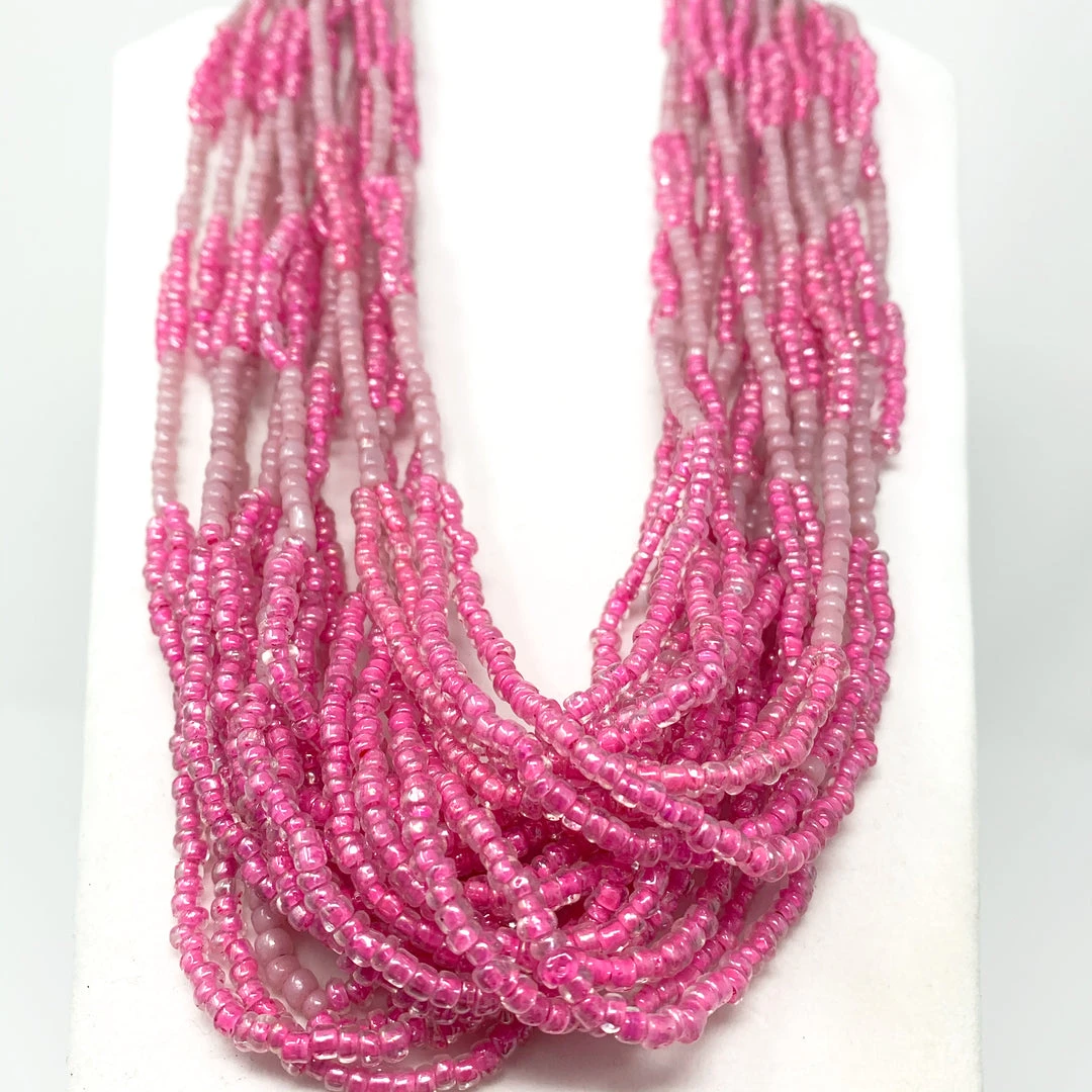 Mardi Gras Spot 27" Pink Glass Bead Necklace (Dozen) 4 Mardi Gras Spot 27" Pink Glass Bead Necklace (Dozen)