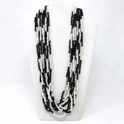 Mardi Gras Spot 27" Black And White Glass Bead Necklace (Dozen)