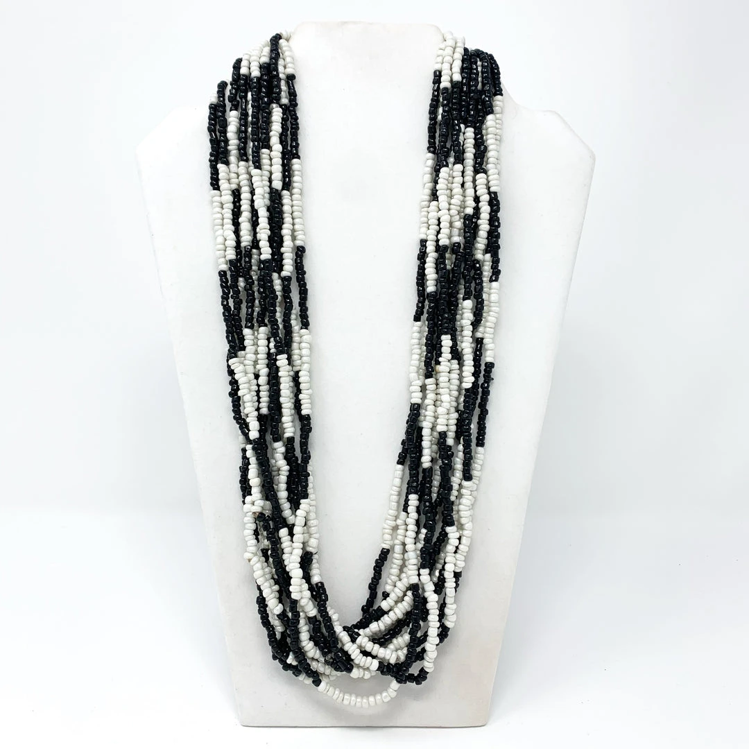Mardi Gras Spot 27" Black And White Glass Bead Necklace (Dozen) Mardi Gras Spot 27" Black And White Glass Bead Necklace (Dozen)