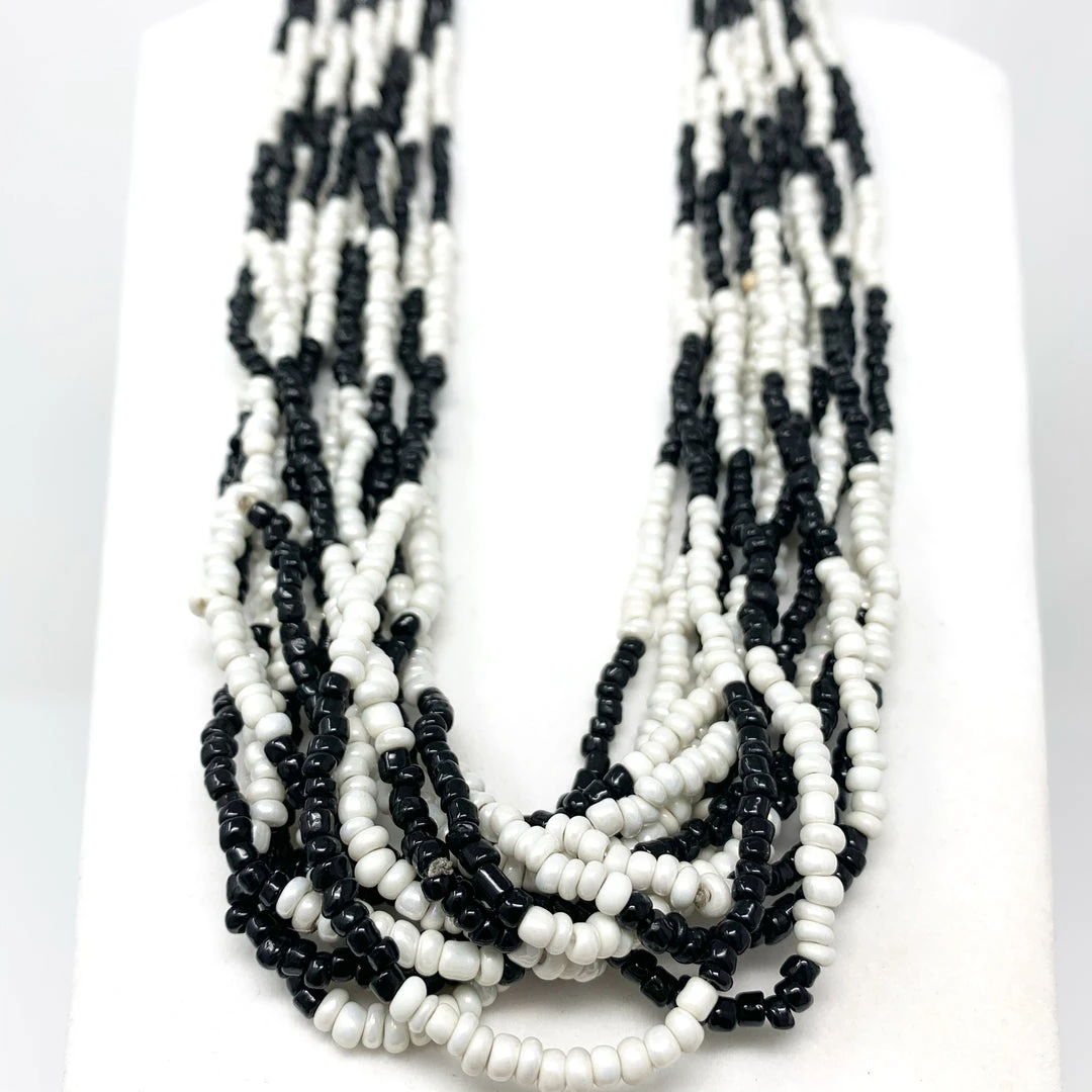 Mardi Gras Spot 27" Black And White Glass Bead Necklace (Dozen) Mardi Gras Spot 27" Black And White Glass Bead Necklace (Dozen)