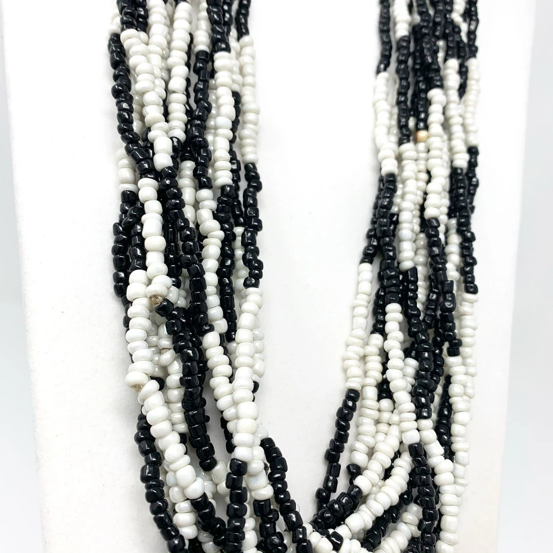 Mardi Gras Spot 27" Black And White Glass Bead Necklace (Dozen) Mardi Gras Spot 27" Black And White Glass Bead Necklace (Dozen)