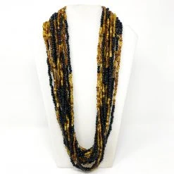 Mardi Gras Spot 27" Black And Golden Glass Bead Necklace (Dozen)