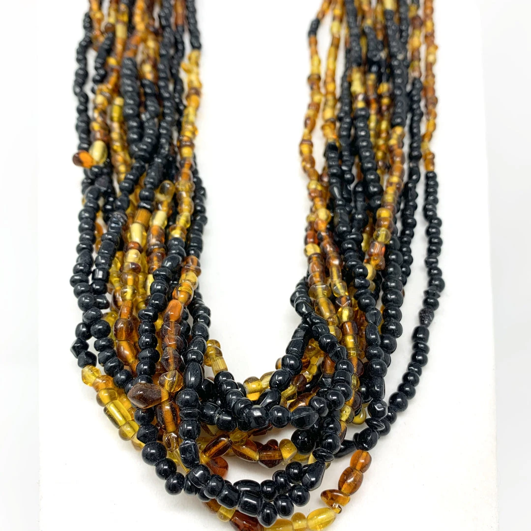 Mardi Gras Spot 27" Black And Golden Glass Bead Necklace (Dozen) 4 Mardi Gras Spot 27" Black And Golden Glass Bead Necklace (Dozen)