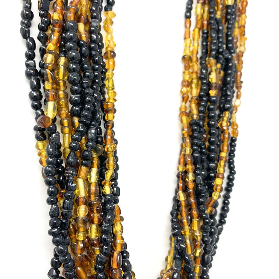 Mardi Gras Spot 27" Black And Golden Glass Bead Necklace (Dozen) 5 Mardi Gras Spot 27" Black And Golden Glass Bead Necklace (Dozen)