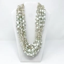 Mardi Gras Spot 27" White Glass Bead Necklace (Dozen) Beads