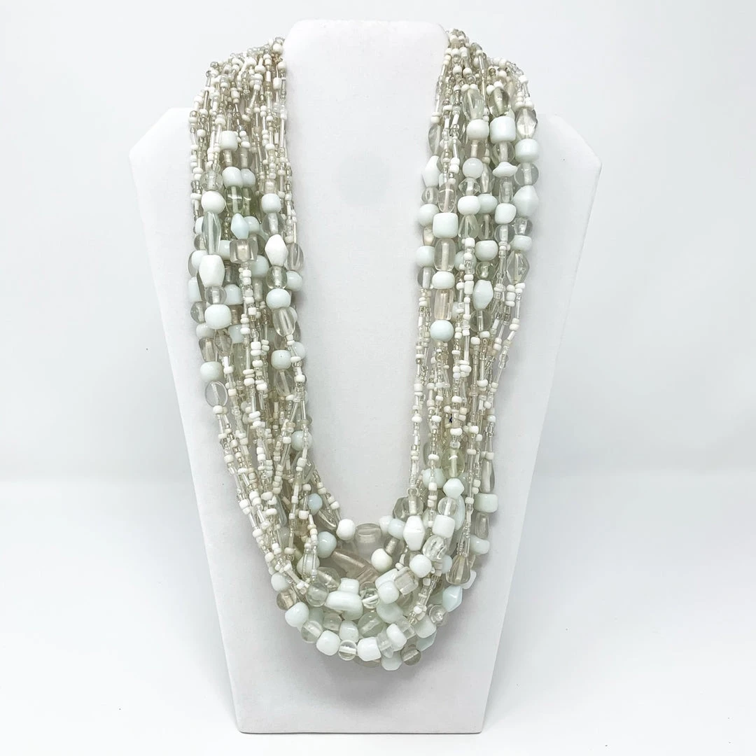 Mardi Gras Spot 27" White Glass Bead Necklace (Dozen) Beads Mardi Gras Spot 27" White Glass Bead Necklace (Dozen) Beads