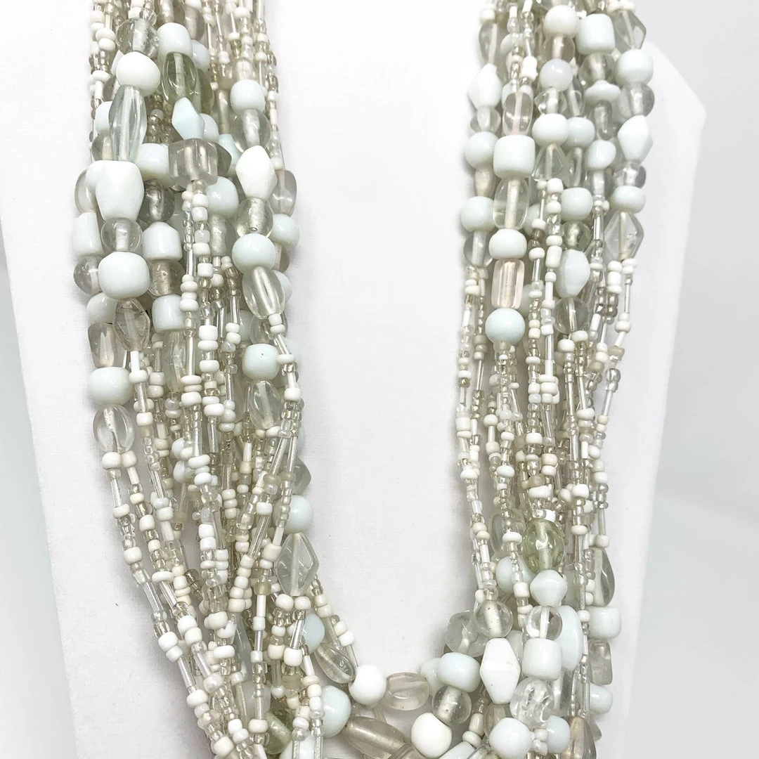 Mardi Gras Spot 27" White Glass Bead Necklace (Dozen) Beads Mardi Gras Spot 27" White Glass Bead Necklace (Dozen) Beads