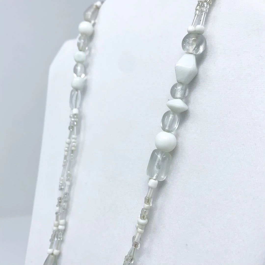 Mardi Gras Spot 27" White Glass Bead Necklace (Dozen) Beads Mardi Gras Spot 27" White Glass Bead Necklace (Dozen) Beads
